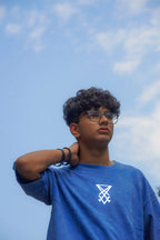 Fallen Angel – Blue Acid Wash Oversized T-Shirt with Lucifer Print | THROTTLE TRIBE My Store