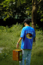 Fallen Angel – Blue Acid Wash Oversized T-Shirt with Lucifer Print | THROTTLE TRIBE My Store