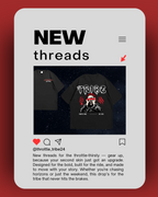 Throttle Tribe’s black streetwear t-shirt featuring bold red and white graffiti-style ‘TRIBE’ lettering, a fierce masked character graphic on the back, and minimal front chest text — designed for rebel souls who ride with attitude and never hit the brakes.